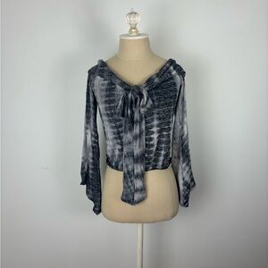 Vintage Havana Shirt Blue Tie Dye V Neck Flare Sleeve M